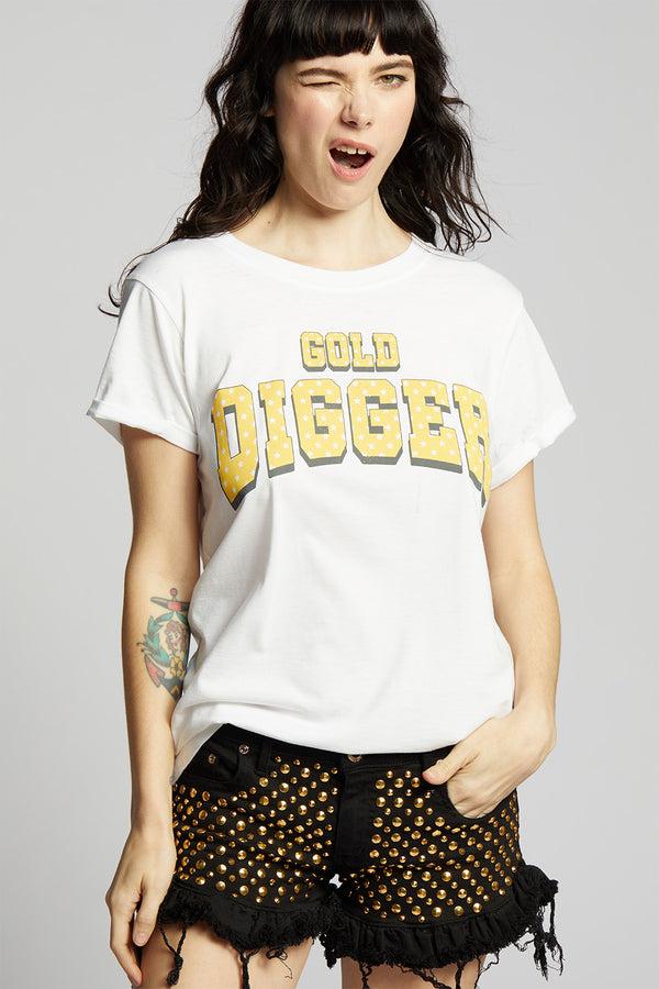 Recycled Karma Gold Digger Fitted White Graphic Tee