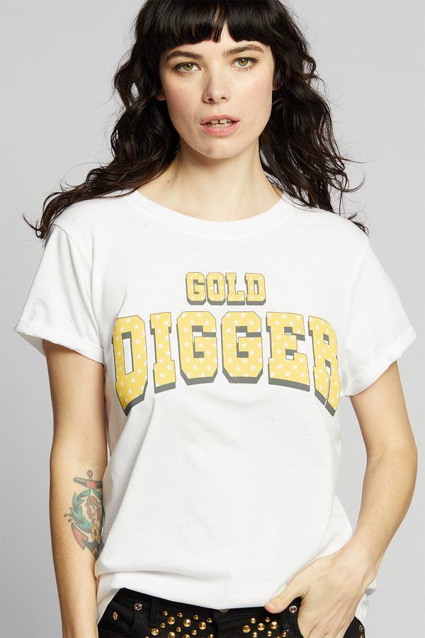 Recycled Karma Gold Digger Fitted White Graphic Tee