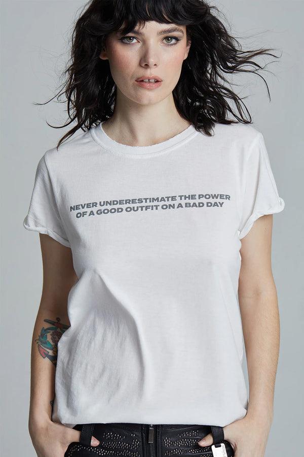 Recycled Karma Good Outfit Bad Day Minimalist White Statement Tee