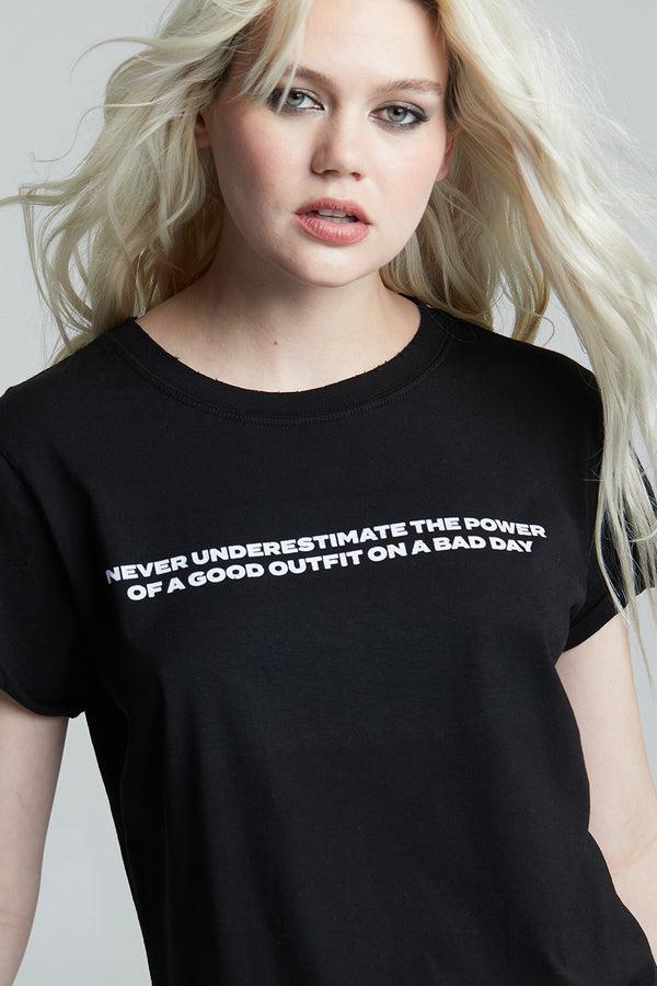 Recycled Karma Good Outfit On A Bad Day Fitted Black Tee