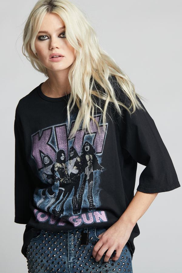 Recycled Karma KISS Love Gun Vintage Graphic 3/4 Sleeve Tee