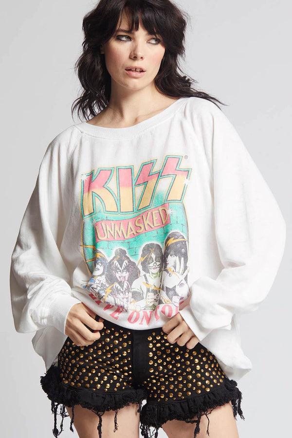 Recycled Karma KISS Unmasked Oversized Vintage Tour Sweatshirt