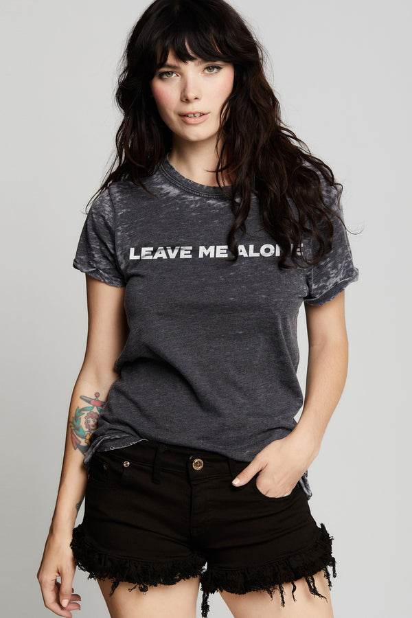 recycled karma Leave Me Alone Distressed Statement Tee