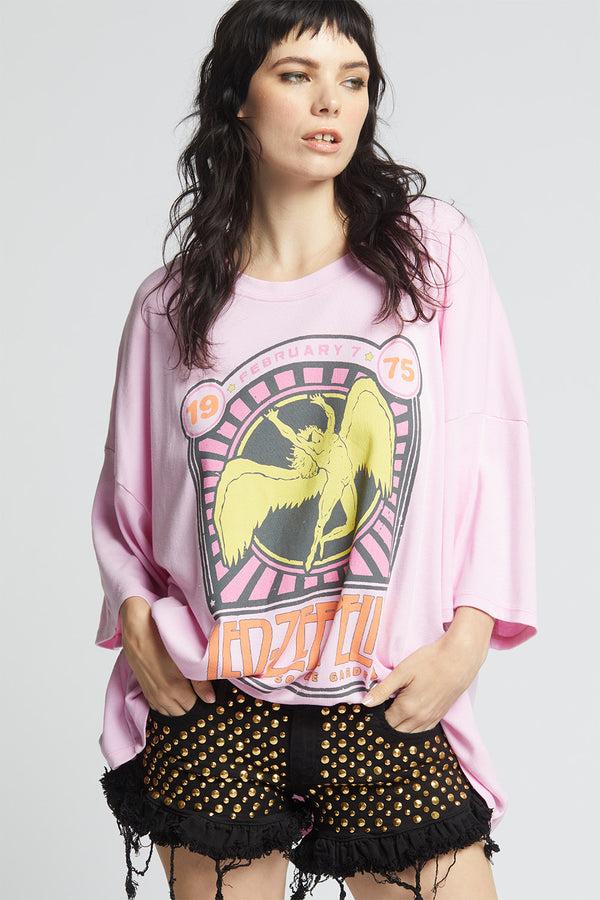 Recycled Karma Led Zeppelin 1975 One Size Pink Concert Tee