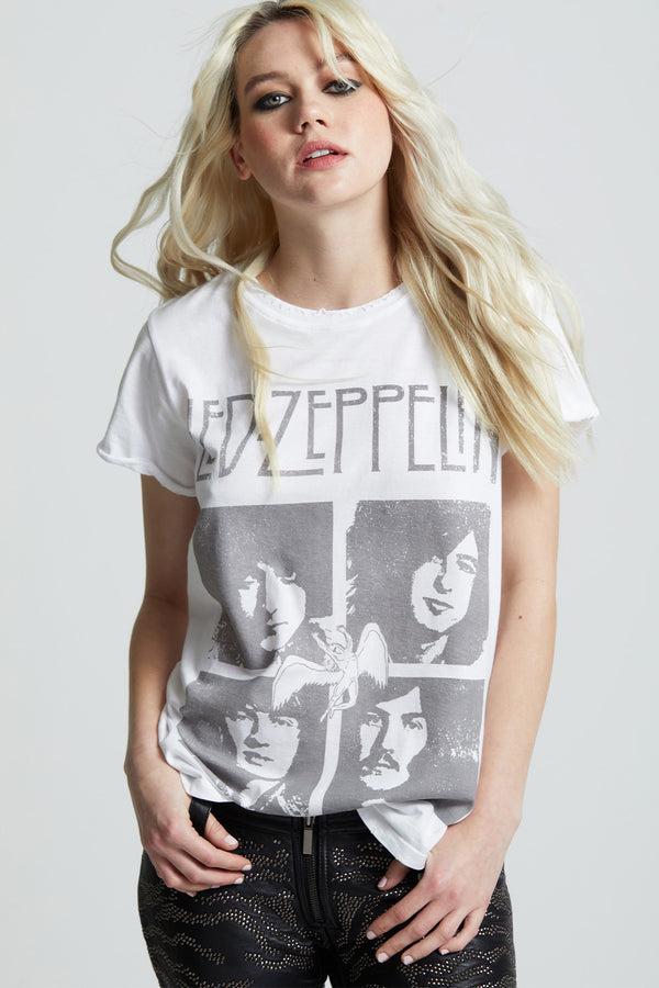 recycled karma Led Zeppelin Members White Vintage Band Tee