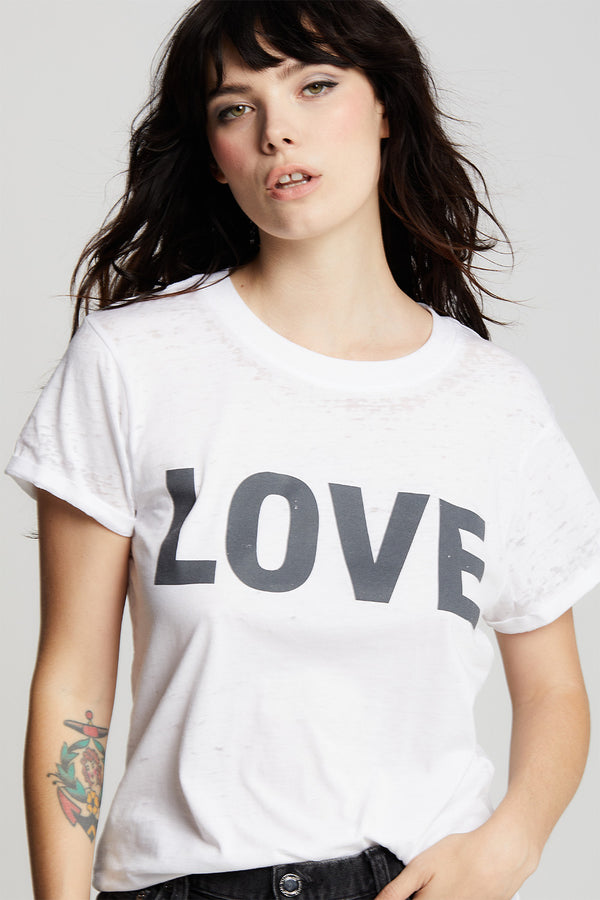 Recycled Karma Love White Fitted Minimalist Statement Tee