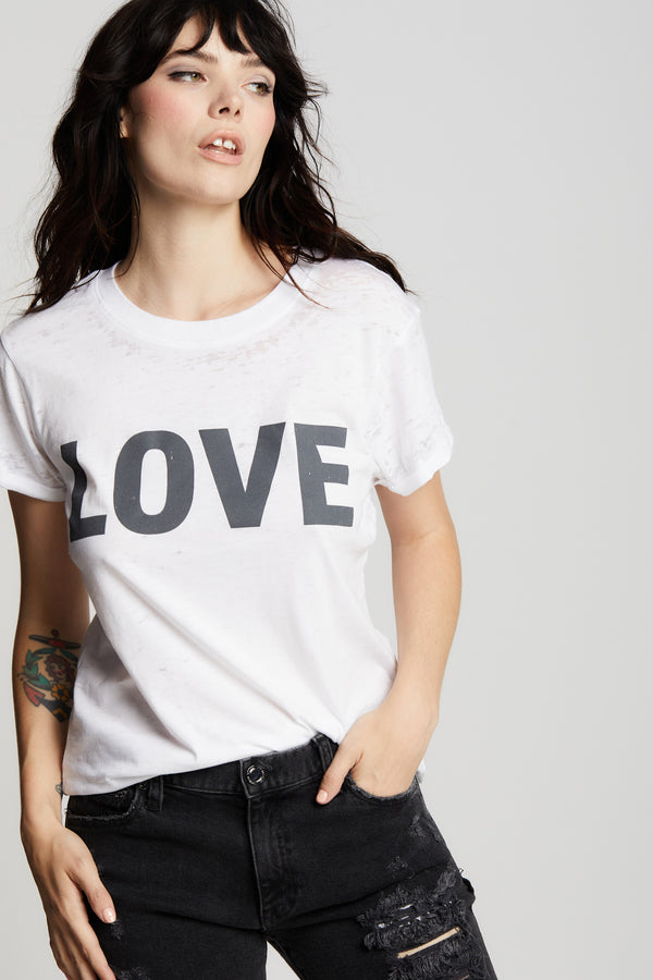 Recycled Karma Love White Fitted Minimalist Statement Tee