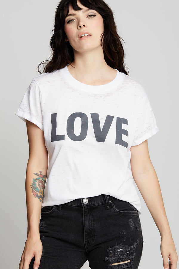 Recycled Karma Love White Fitted Minimalist Statement Tee