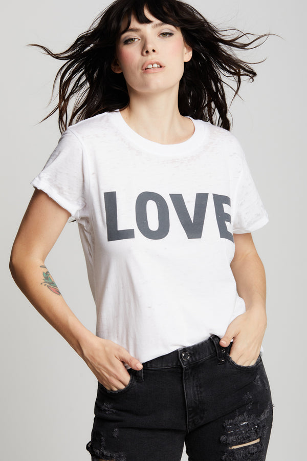 recycled karma Love White Fitted Minimalist Statement Tee