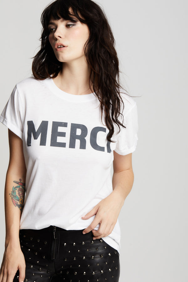 Recycled Karma Merci Fitted WhiteMinimalist Graphic Tee