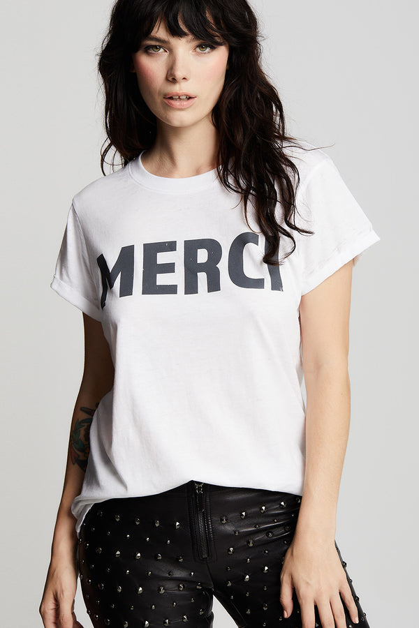 Recycled Karma Merci Fitted WhiteMinimalist Graphic Tee