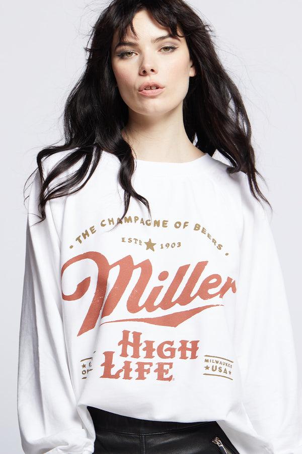 Recycled Karma Miller High Life White Oversized Vintage Sweatshirt