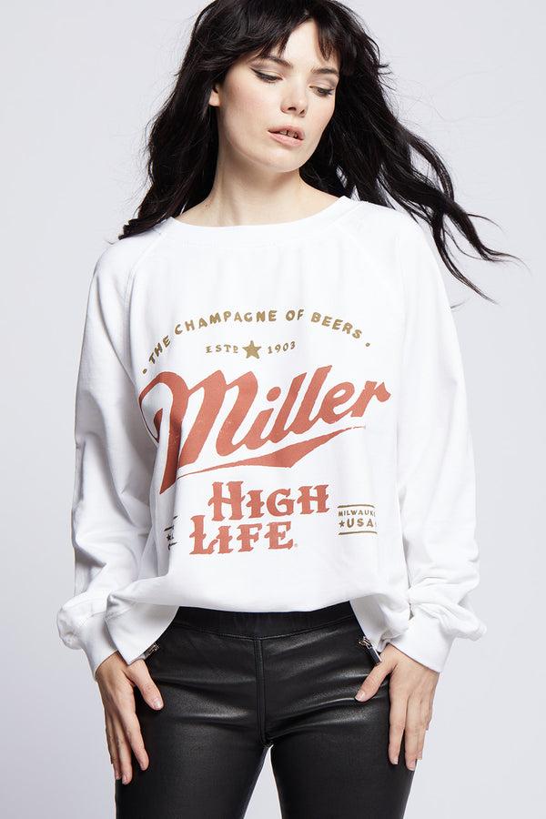 Recycled Karma Miller High Life White Oversized Vintage Sweatshirt