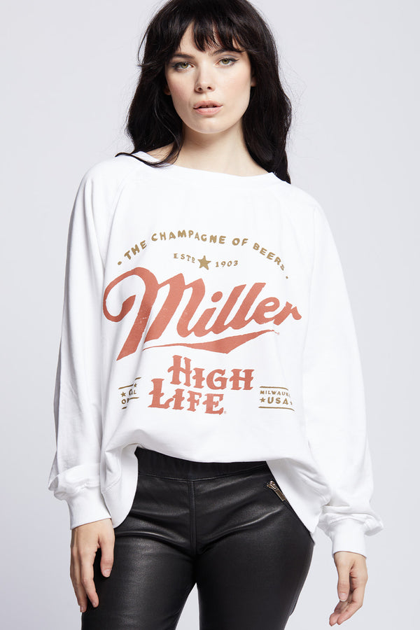 Recycled Karma Miller High Life White Oversized Vintage Sweatshirt