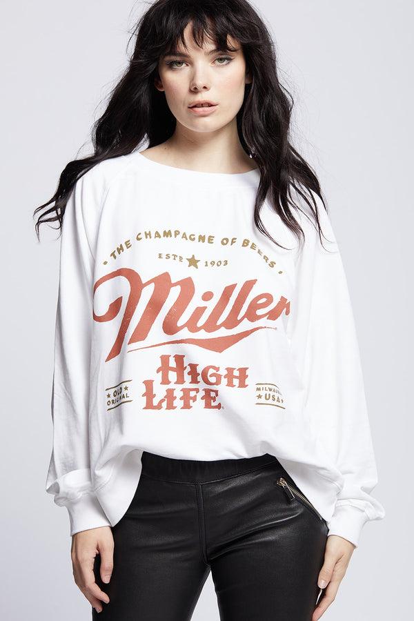 recycled karma Miller High Life White Oversized Vintage Sweatshirt