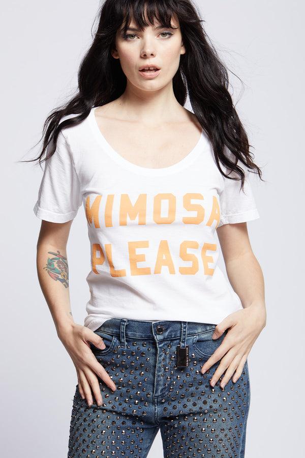 Recycled Karma MIMOSA PLEASE Statement Graphic Scoop Neck Tee