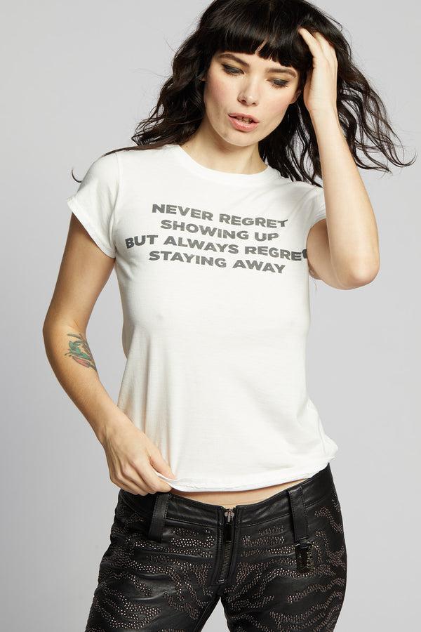 Recycled Karma Never Regret Fitted White Statement Baby Tee