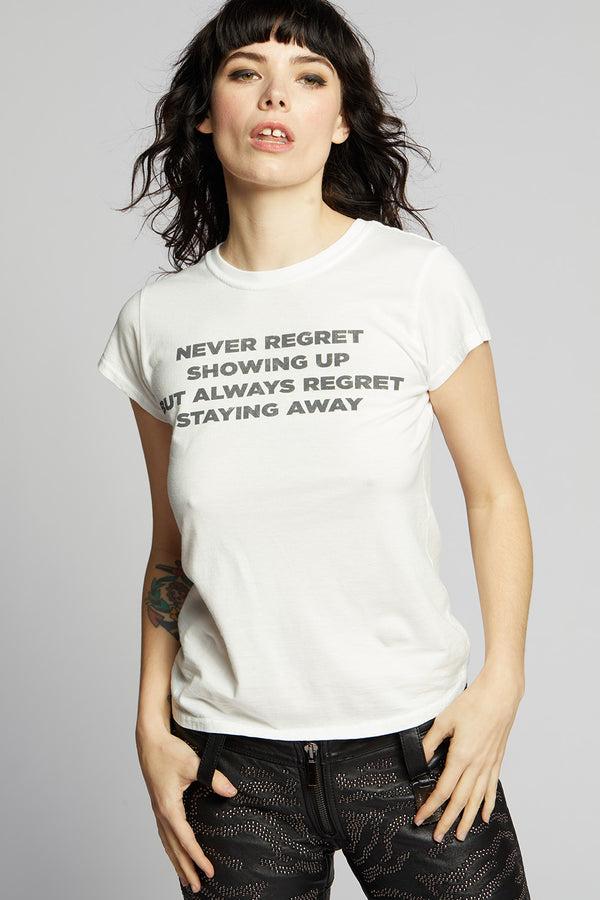 Recycled Karma Never Regret Fitted White Statement Baby Tee
