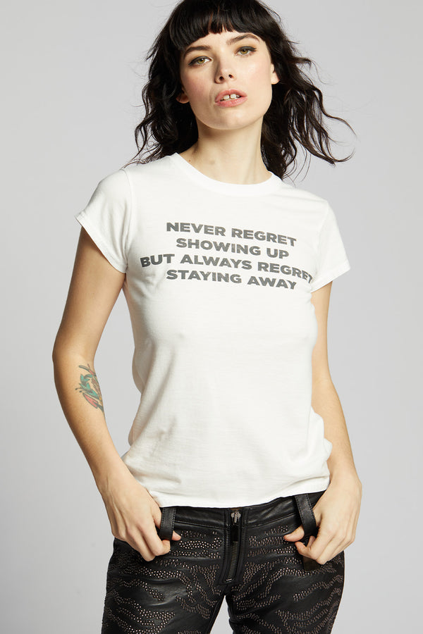 Recycled Karma Never Regret Fitted White Statement Baby Tee