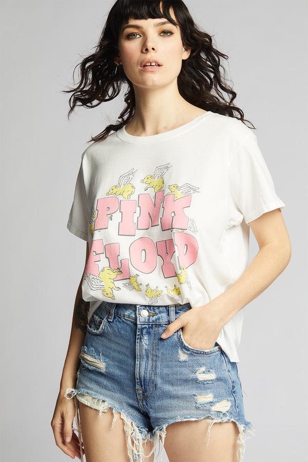Recycled Karma Pink Floyd Flying Pig Vintage Graphic Cropped Tee