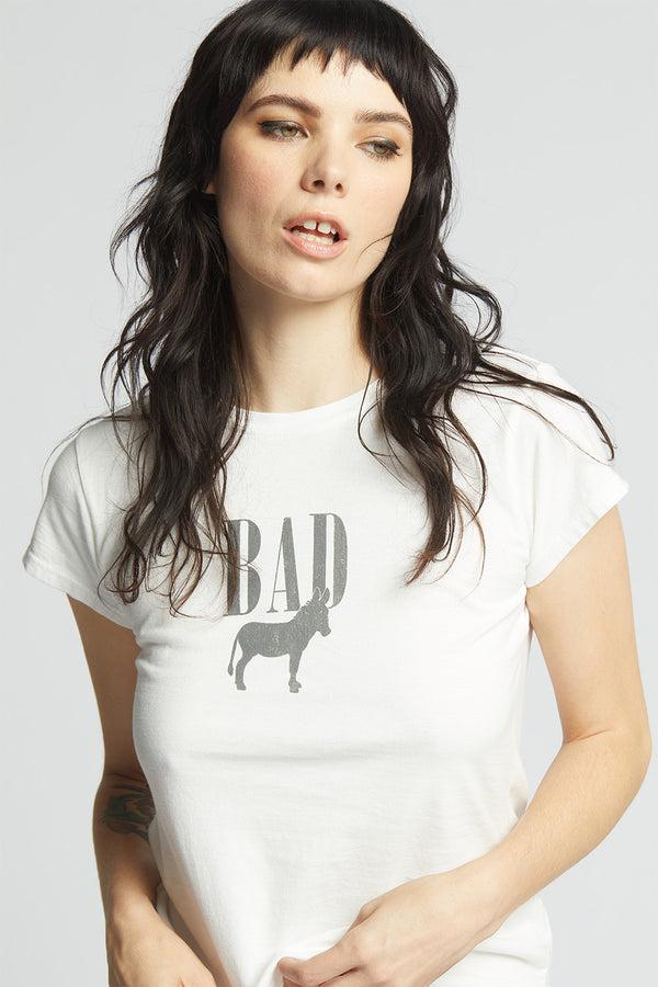 Recycled Karma Bad Ass Minimalist White Baby Tee