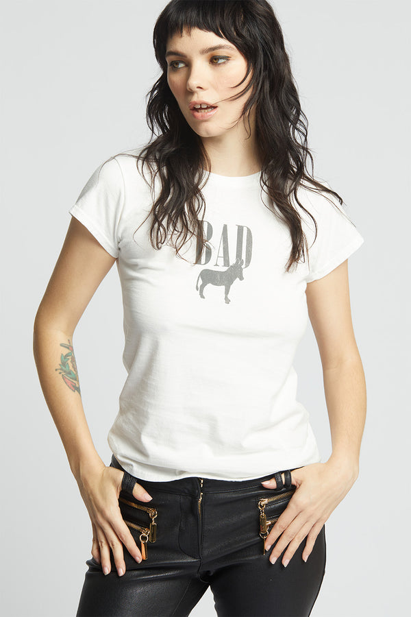 Recycled Karma Bad Ass Minimalist White Baby Tee