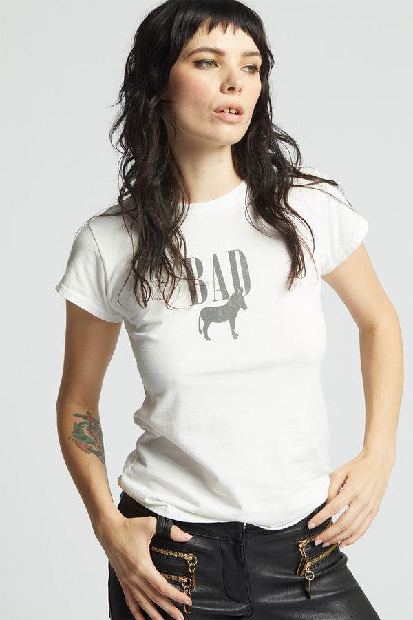 Recycled Karma Bad Ass Minimalist White Baby Tee