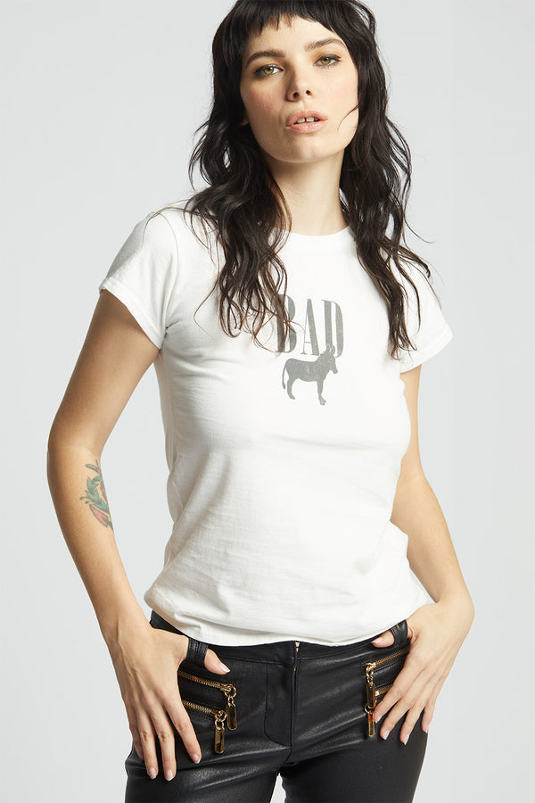 recycled karma Bad Ass Minimalist White Baby Tee