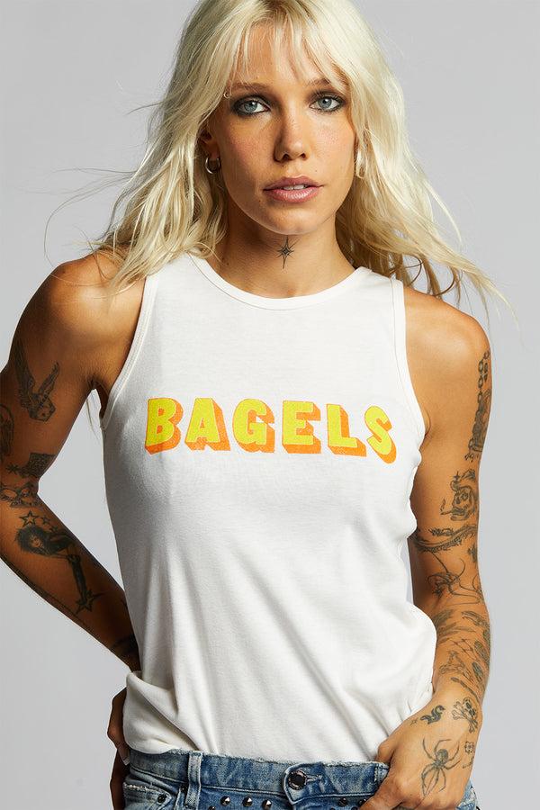 Recycled Karma Bagels Fitted White Tank Top