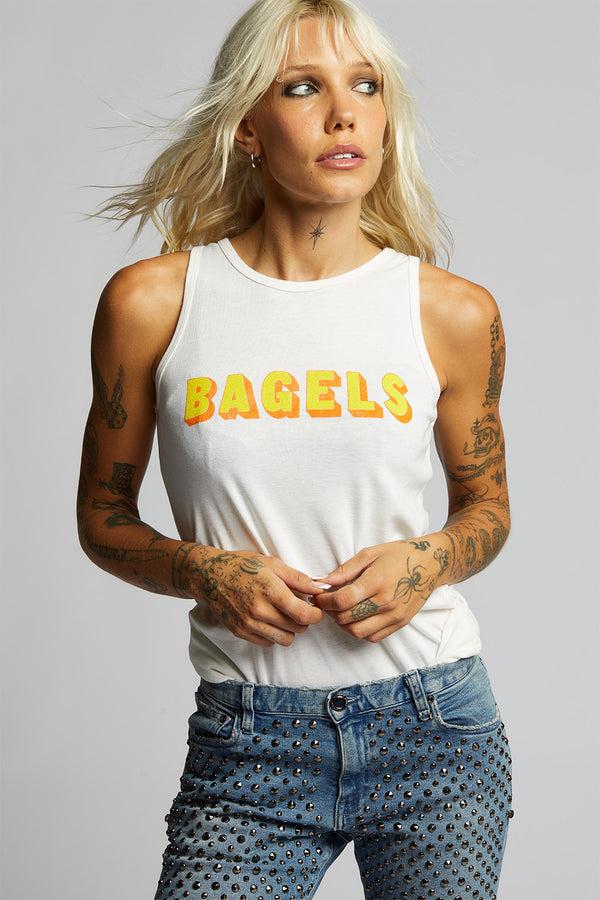 Recycled Karma Bagels Fitted White Tank Top