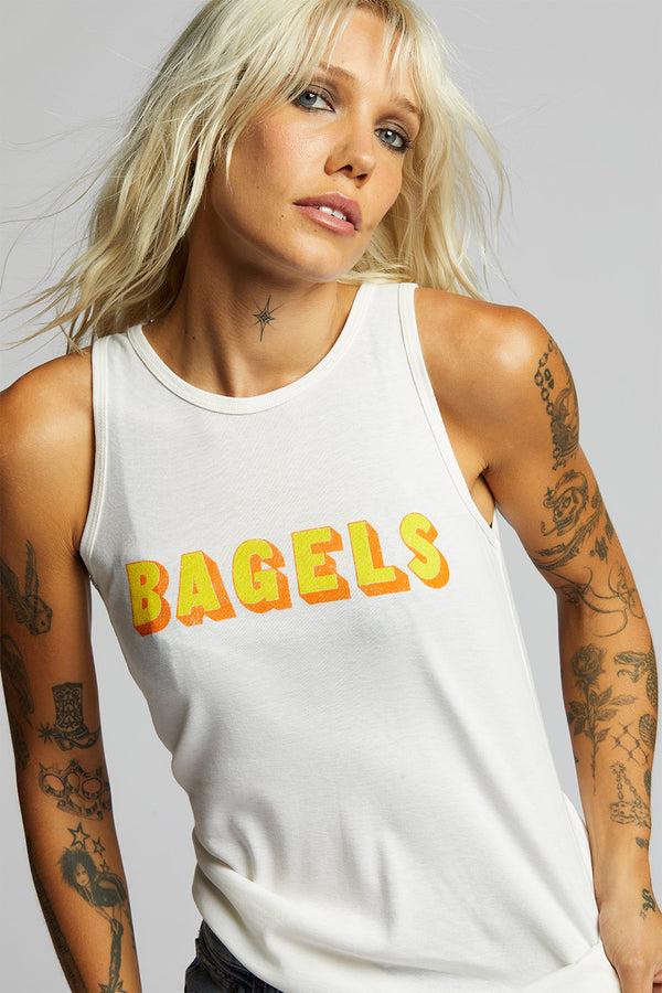 Recycled Karma Bagels Fitted White Tank Top