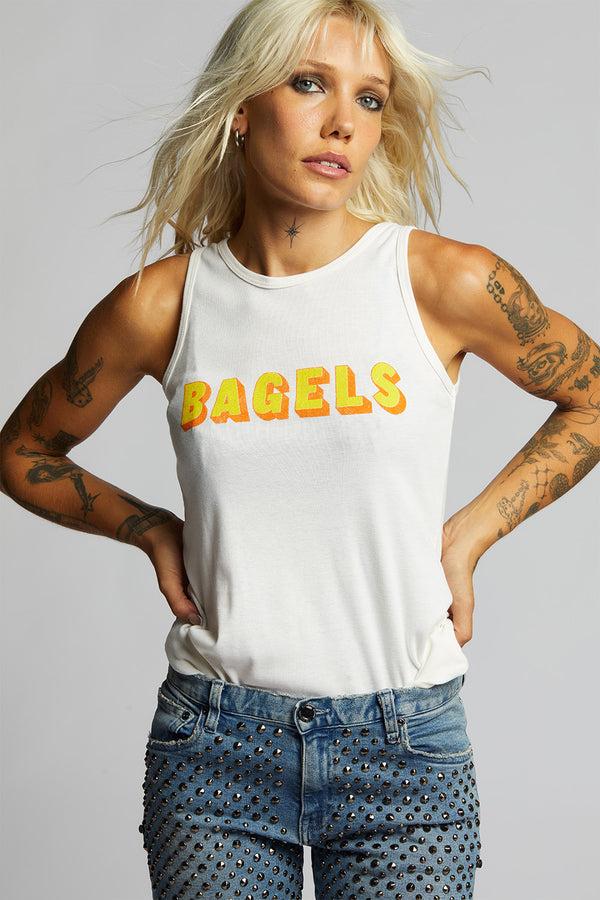 recycled karma Bagels Fitted White Tank Top