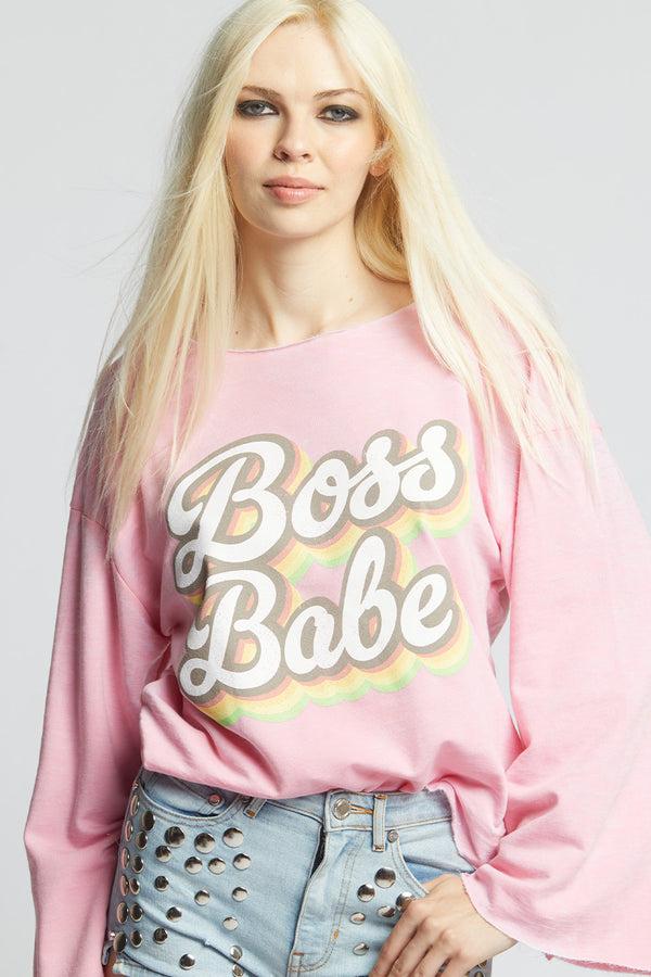 Recycled Karma Boss Babe Pink Bell Sleeves Top