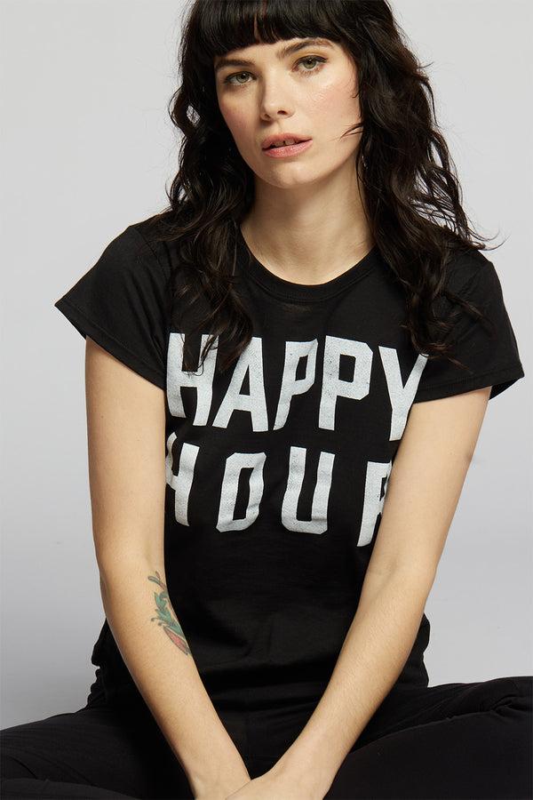 Recycled Karma Happy Hour Black Shrunken Baby Tee