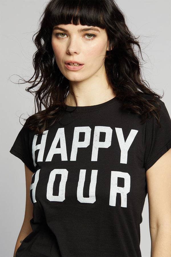 Recycled Karma Happy Hour Black Shrunken Baby Tee