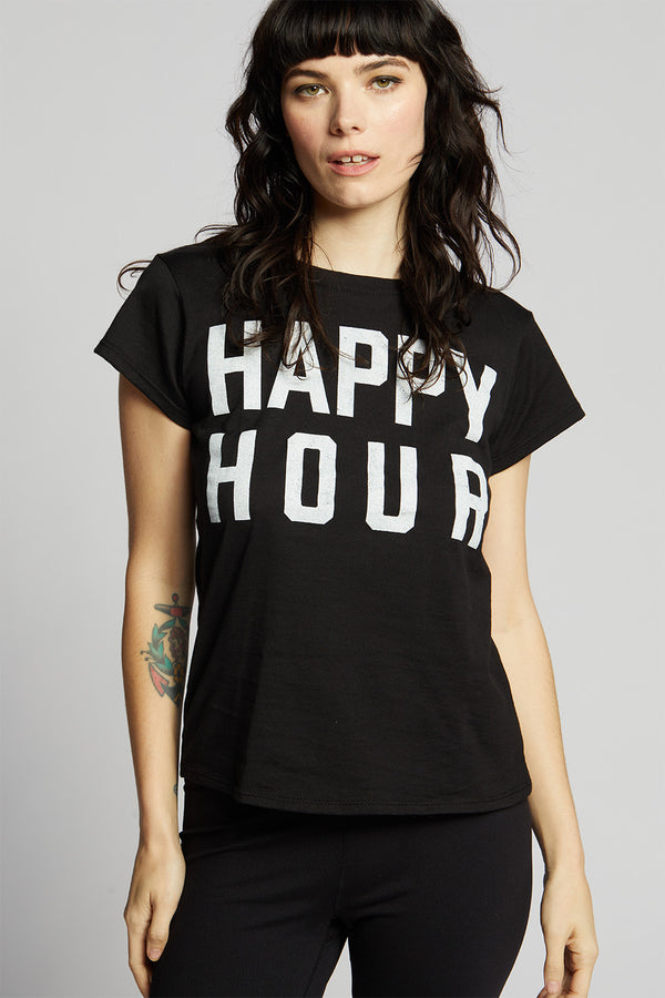 recycled karma Happy Hour Black Shrunken Baby Tee