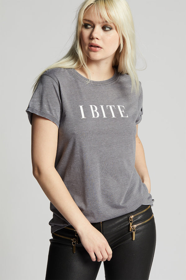 Recycled Karma I Bite Steel Gray Statement Tee