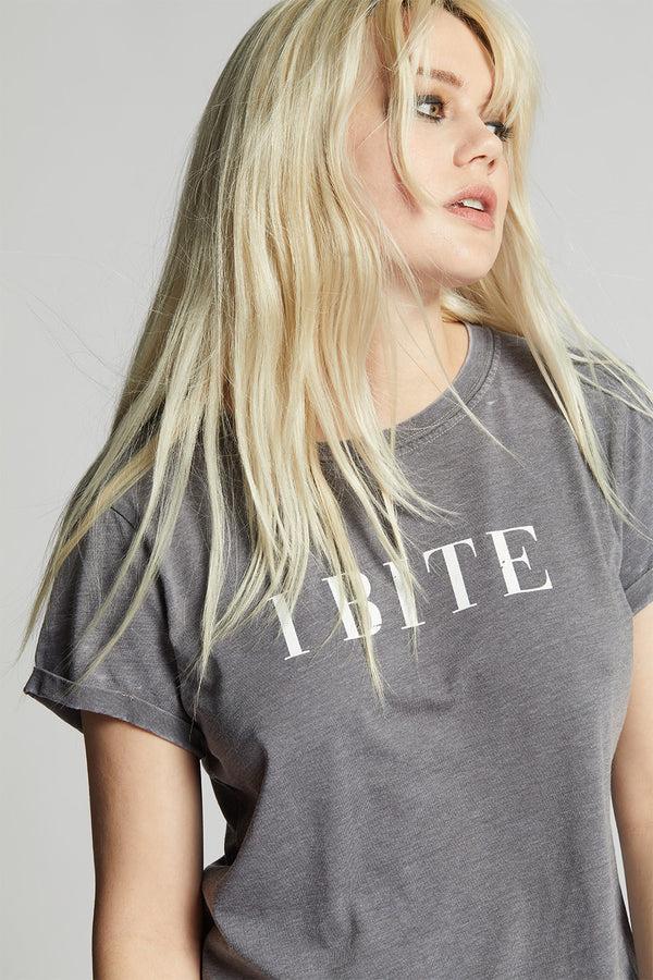 Recycled Karma I Bite Steel Gray Statement Tee