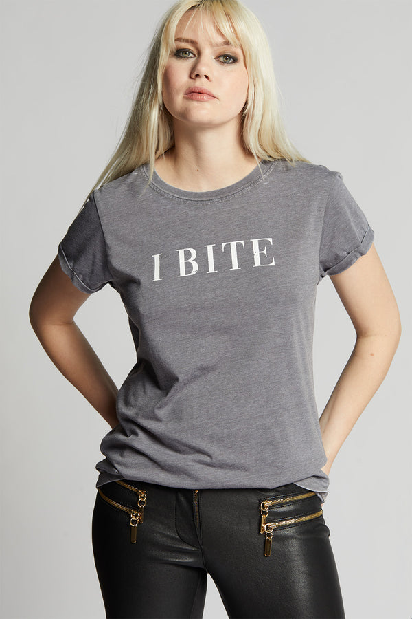 Recycled Karma I Bite Steel Gray Statement Tee