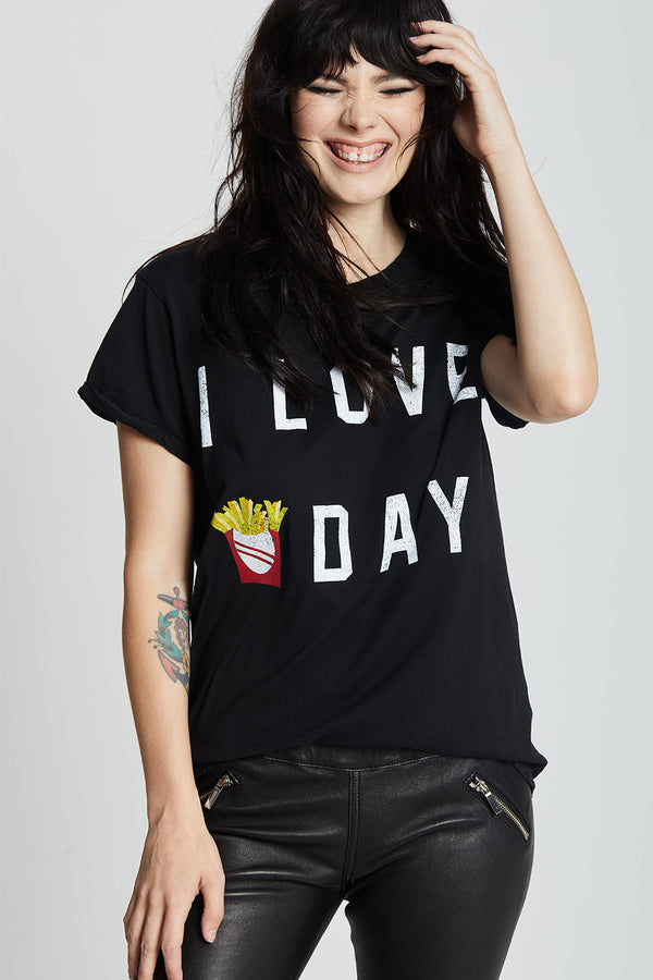 recycled karma I Love Fry-Day Black Statement Tee