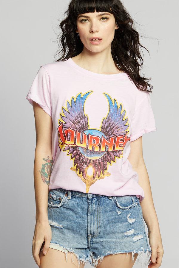 recycled karma Journey Pink Vintage Band Logo Tee