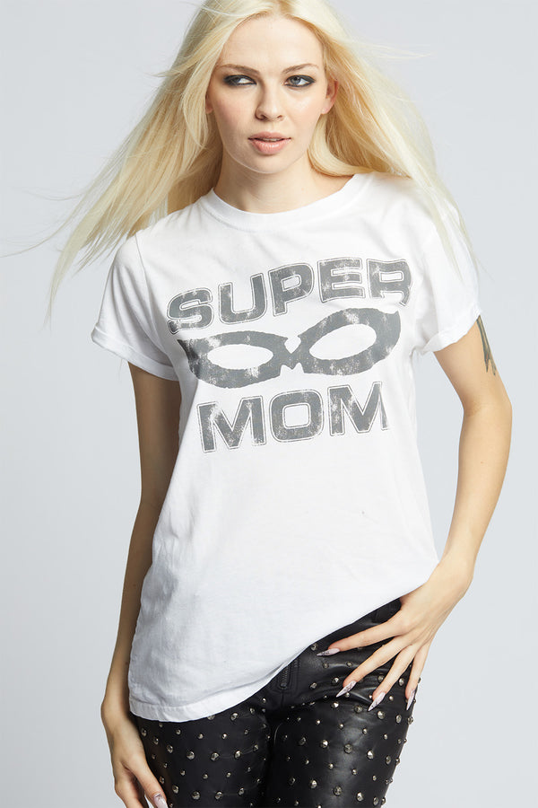 Recycled Karma Super Mom White Fitted Burnout Tee