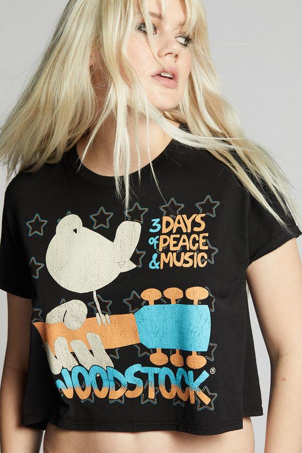 Recycled Karma Woodstock 3 Days Of Peace Crop Tee