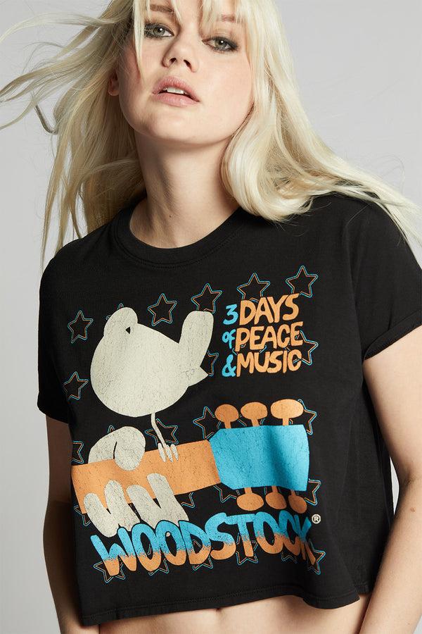 Recycled Karma Woodstock 3 Days Of Peace Crop Tee