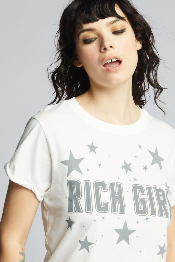 Recycled Karma Rich Girl White Fitted Retro Graphic Tee