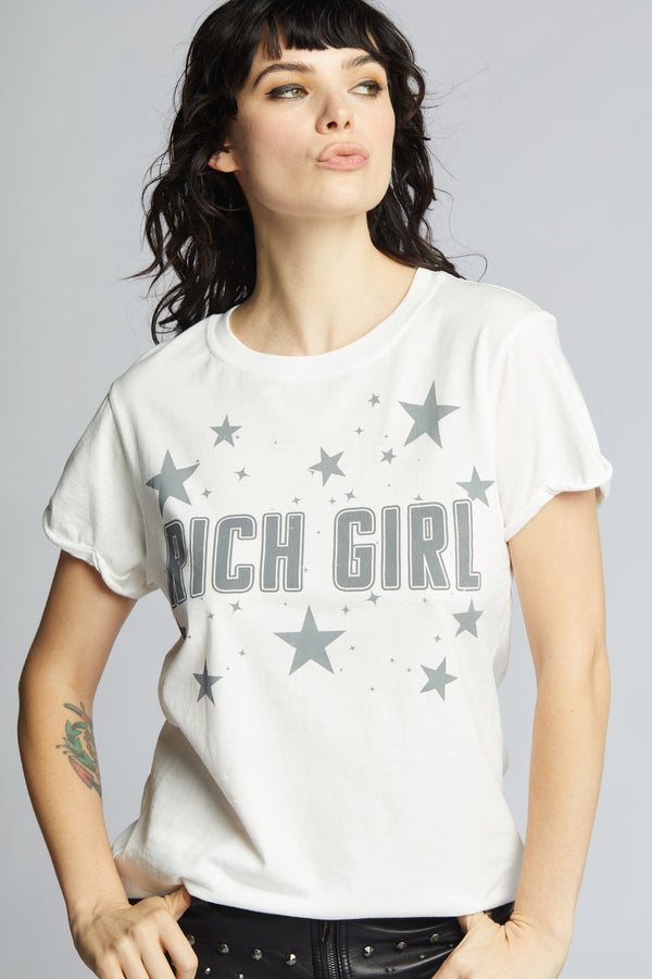 Recycled Karma Rich Girl White Fitted Retro Graphic Tee