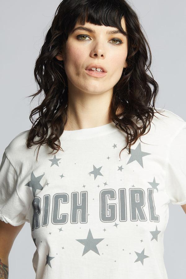 Recycled Karma Rich Girl White Fitted Retro Graphic Tee