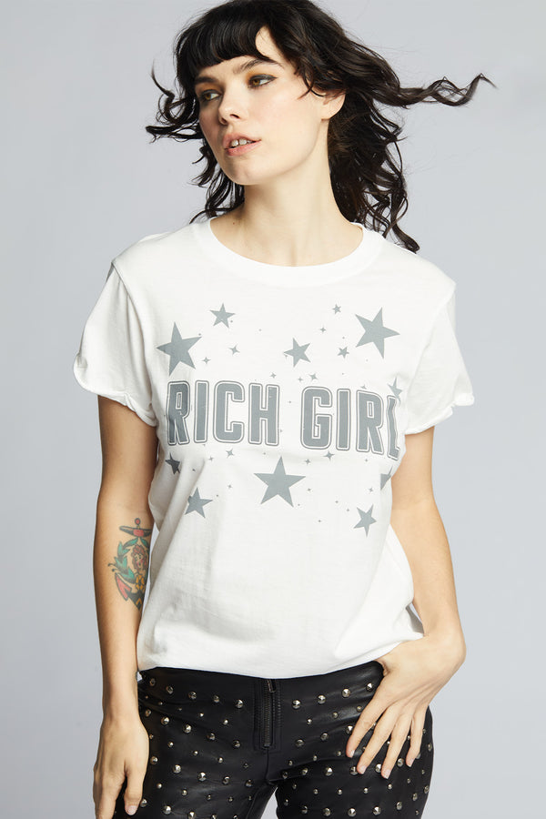 recycled karma Rich Girl White Fitted Retro Graphic Tee
