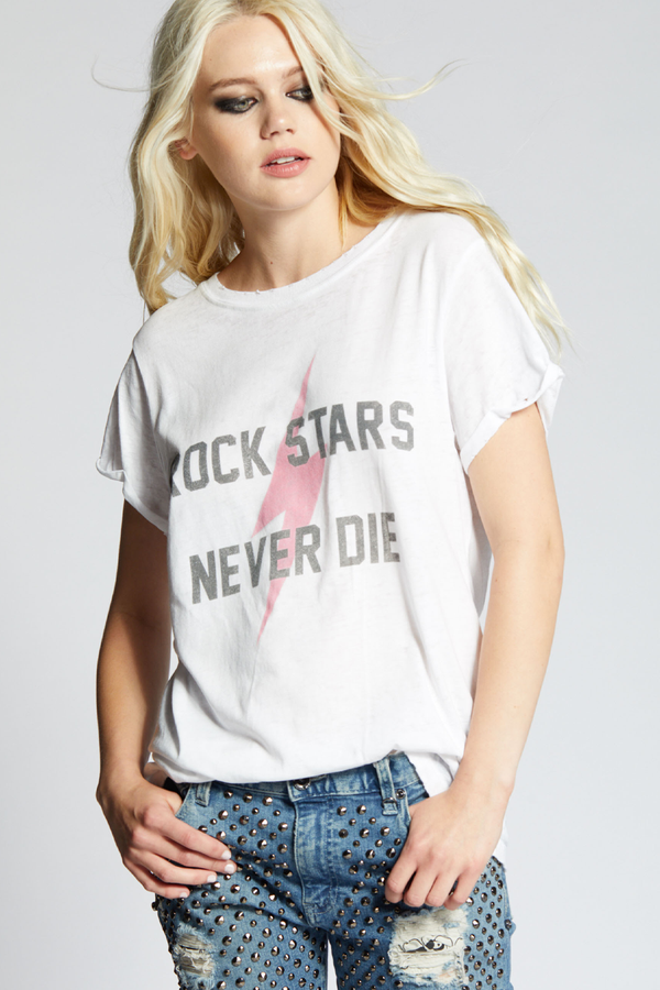 Recycled Karma Rock Stars Never Die White Burnout Tee