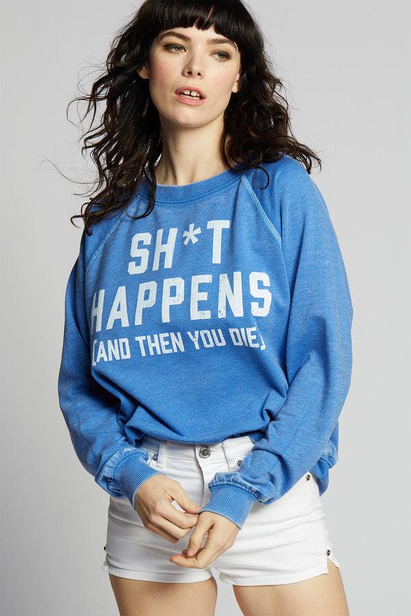 Recycled Karma Sh*t Happens Vintage Washed Oversized Statement Sweatshirt